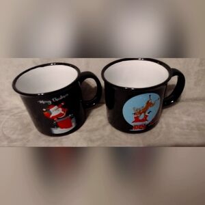 Two Black Funky Christmas Mugs, 14 oz.  Camp Style